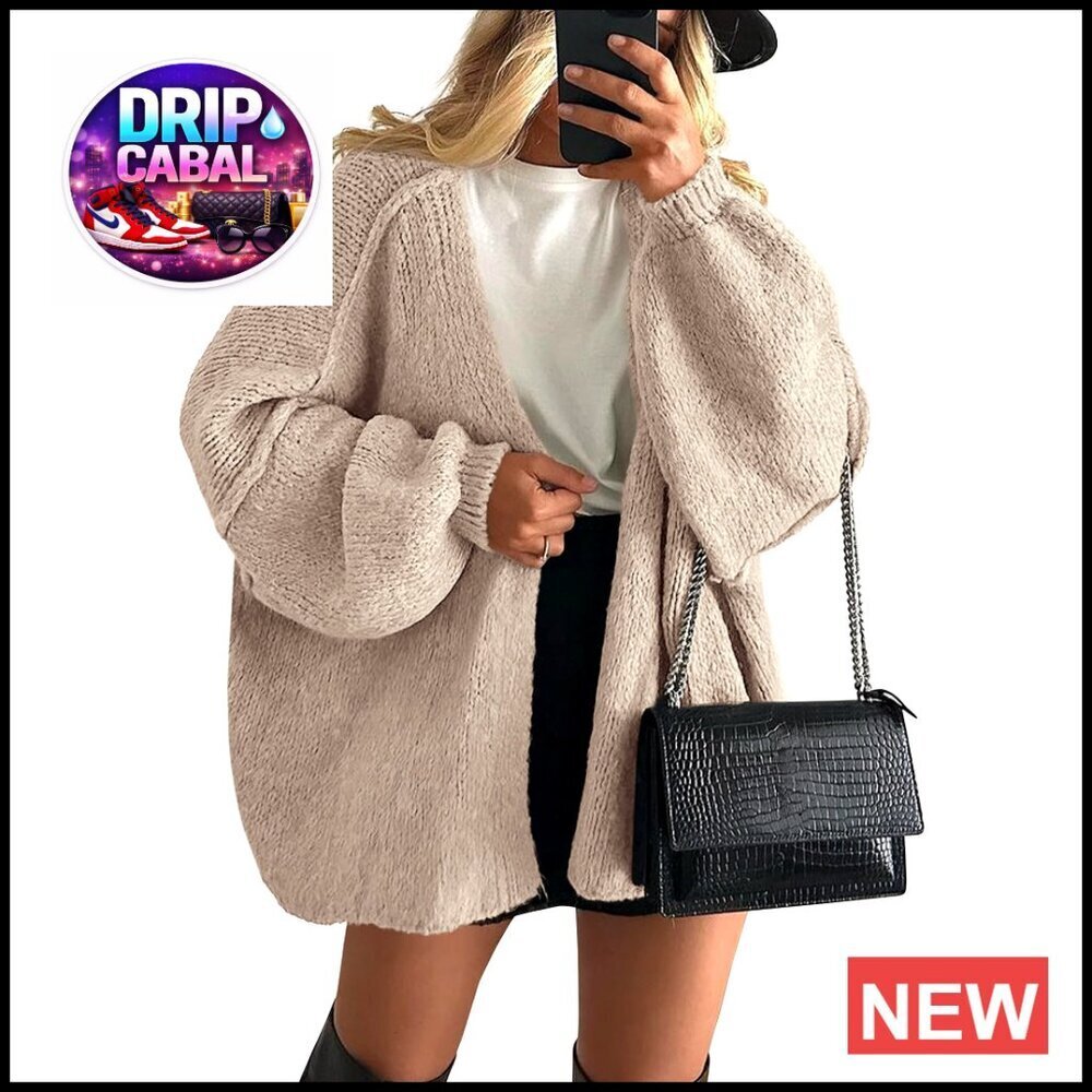 Oversized Cardigan Sweater Long Lantern Sleeve Open Front Lightweight Knit Chic